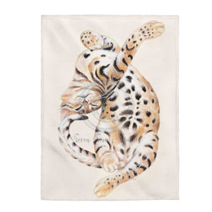 Stretching Bengal Cat Kitten Watercolor Art Velveteen Plush Blanket 60 × 80 All Over Prints