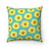 Sunflowers Teal Pattern Square Pillow 14X14 Home Decor