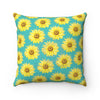 Sunflowers Teal Pattern Square Pillow Home Decor