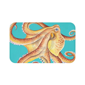 Sunny Octopus Teal Watercolor Bath Mat 34 × 21 Home Decor