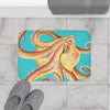 Sunny Octopus Teal Watercolor Bath Mat Home Decor