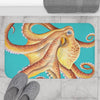 Sunny Octopus Teal Watercolor Bath Mat Home Decor
