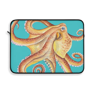 Sunny Octopus Teal Watercolor Blue Laptop Sleeve 15