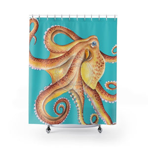 Sunny Octopus Teal Watercolor Shower Curtains 71 × 74 Home Decor