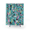 Swirls Tribal Doodle Teal Pattern Shower Curtain 71X74 Home Decor