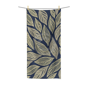 Tan Leaves On Blue Pattern Polycotton Towel 30X60 Home Decor