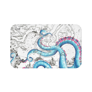 Teal Blue Tentacles Vintage Map Bath Mat Large 34X21 Home Decor