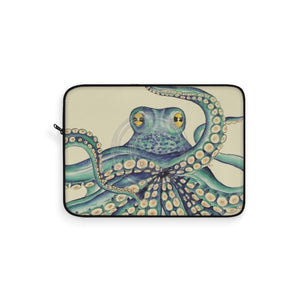 Teal Green Cream Beige Octopus Kraken Ink Art Laptop Sleeve 15