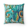Teal Green Octopus Art Vintage Map Chic Square Pillow 14X14 Home Decor