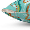 Teal Green Octopus Art Vintage Map Chic Square Pillow Home Decor