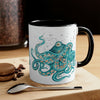 Teal Green Octopus Bubbles And Sea Art Accent Coffee Mug 11Oz