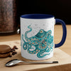 Teal Green Octopus Bubbles And Sea Art Accent Coffee Mug 11Oz