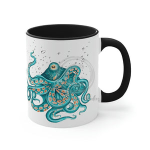 Teal Green Octopus Bubbles And Sea Art Accent Coffee Mug 11Oz Black /