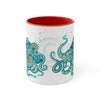 Teal Green Octopus Bubbles And Sea Art Accent Coffee Mug 11Oz Red /