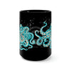 Teal Green Octopus Bubbles And Sea Art Black Mug 15Oz
