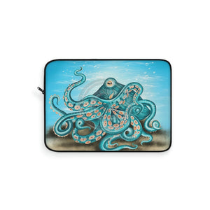 Teal Green Octopus Bubbles And The Sea Art Laptop Sleeve 15