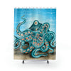 Teal Green Octopus Bubbles And The Sea Art Shower Curtain 71 × 74 Home Decor