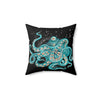 Teal Green Octopus Bubbles And The Sea Black Art Square Pillow 18 × Home Decor