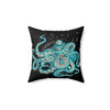Teal Green Octopus Bubbles And The Sea Black Art Square Pillow Home Decor