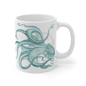 Teal Green Octopus Dance Ink Art Mug 11Oz