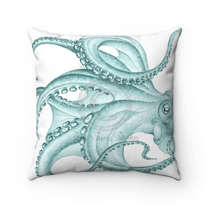 Teal Green Octopus Dance Ink Art Square Pillow 14 × Home Decor