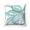 Teal Green Octopus Dance Ink Art Square Pillow Home Decor