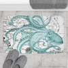 Teal Green Octopus Dance Vintage Map Black Ink Art Bath Mat Home Decor
