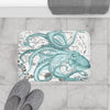 Teal Green Octopus Dance Vintage Map Black Ink Art Bath Mat Home Decor