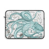 Teal Green Octopus Dance Vintage Map Black Ink Art Laptop Sleeve 15
