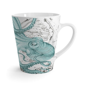 Teal Green Octopus Dance Vintage Map Black Ink Art Latte Mug 12Oz Mug