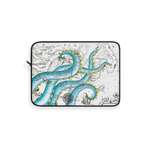 Teal Green Octopus Kraken Tentacles Vintage Map Ink Art Laptop Sleeve 15