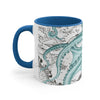 Teal Green Octopus Vintage Map Ink Art Accent Coffee Mug 11Oz