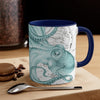 Teal Green Octopus Vintage Map Ink Art Accent Coffee Mug 11Oz