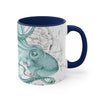 Teal Green Octopus Vintage Map Ink Art Accent Coffee Mug 11Oz