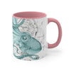 Teal Green Octopus Vintage Map Ink Art Accent Coffee Mug 11Oz
