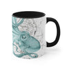Teal Green Octopus Vintage Map Ink Art Accent Coffee Mug 11Oz Black /