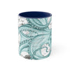 Teal Green Octopus Vintage Map Ink Art Accent Coffee Mug 11Oz Navy /