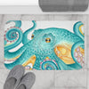 Teal Green Octopus Watercolor Bath Mat Home Decor