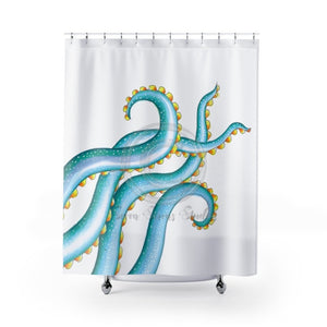 Teal Green Tentacles On White Shower Curtain 71 × 74 Home Decor