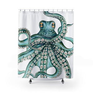Teal Green White Octopus Kraken Watercolor Art Shower Curtain 71 × 74 Home Decor