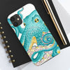 Teal Kraken Octopus On Black Exotic Case Mate Tough Phone Cases