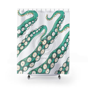 Teal Kraken Octopus Tentacles Ink Shower Curtain 71 × 74 Home Decor