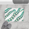 Teal Kraken Octopus Tentacles White Ink Bath Mat Home Decor