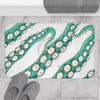 Teal Kraken Octopus Tentacles White Ink Bath Mat Home Decor