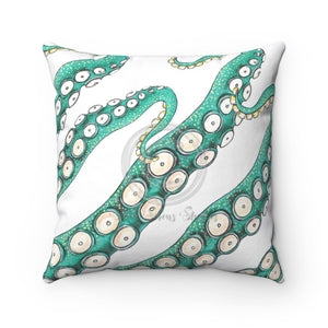 Teal Kraken Octopus Tentacles White Ink Pillow 14 × Home Decor