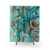 Teal Octopus Art Vintage Map Chic Shower Curtain 71X74 Home Decor