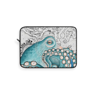 Teal Octopus Compass Blue Ink Art Laptop Sleeve 15
