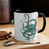 Teal Octopus Dance Watercolor On White Art Accent Coffee Mug 11Oz