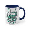 Teal Octopus Dance Watercolor On White Art Accent Coffee Mug 11Oz