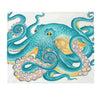 Teal Octopus On Ivory White Watercolor Art Velveteen Plush Blanket 50 × 60 All Over Prints